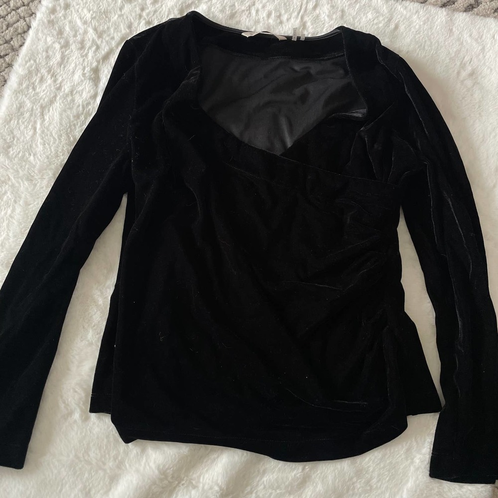 soft surroundings velour faux wrap black blouse top size petite medium PM